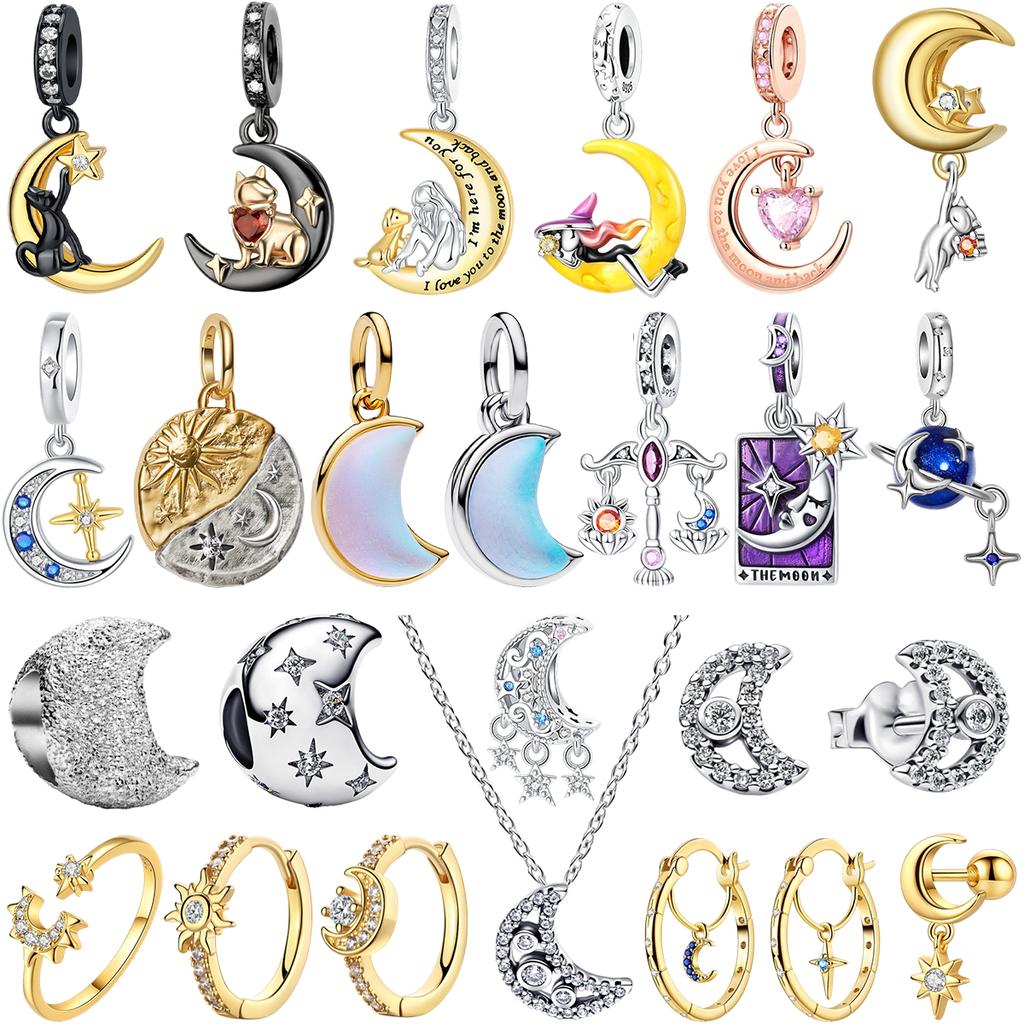 Trendy Copper Moon &Stars Charms Beads Earrings Rings Necklaces Fits Original Bracelets For Women Diy Jewelry Gifts