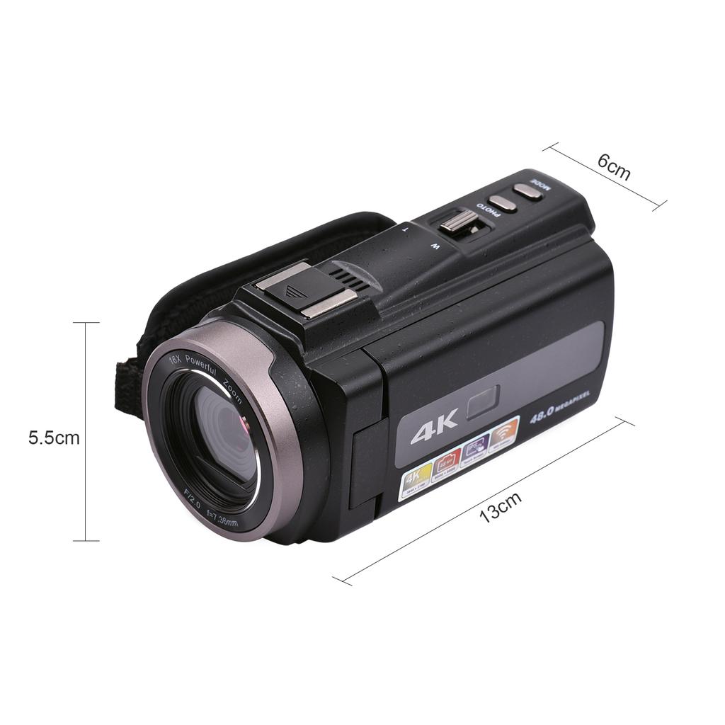 Цифровая видеокамера Andoer 4K 60FPS Ultra HD DV видеокамера 48MP 16X Zoom 3-дюймовый поворотный сенсорный ЖК-дисплей