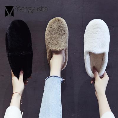 Модные хлопковые мюли, уютные тапочки из плотного флиса, женские теплые плюшевые зимние туфли, женские пантуфли, защищающие от холода, меховые шлепанцы