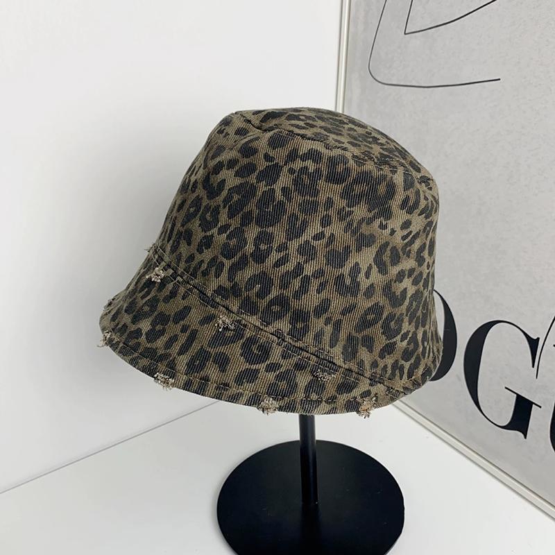 Retro Hole Design Leopard Print Bucket Hats For Women Spring And Summer Travel Sunscreen Versatile Casual Simple Basin Cap