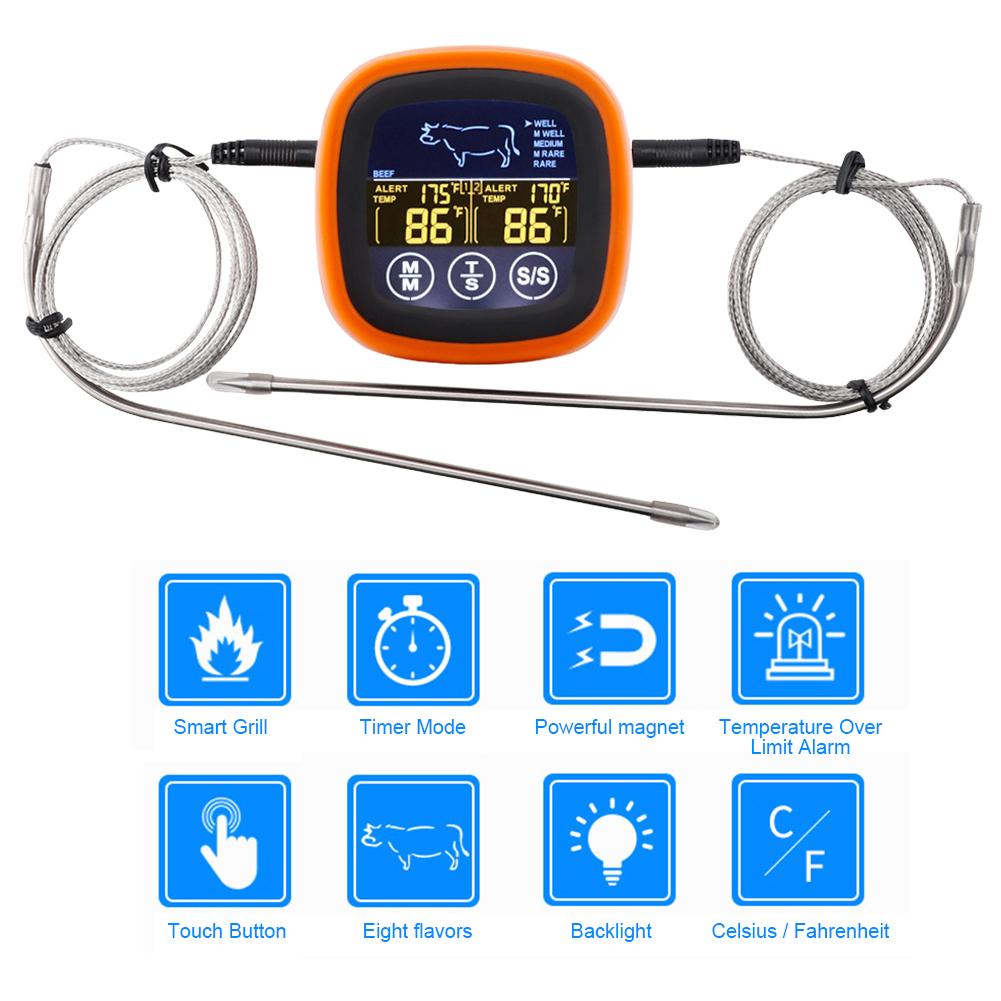 Digital Meat Barbecue Food Temperature Measure Tool Timer Mode Waterproof Steak BBQ Timer Cooking Tools for Grilling BBQ Cooking