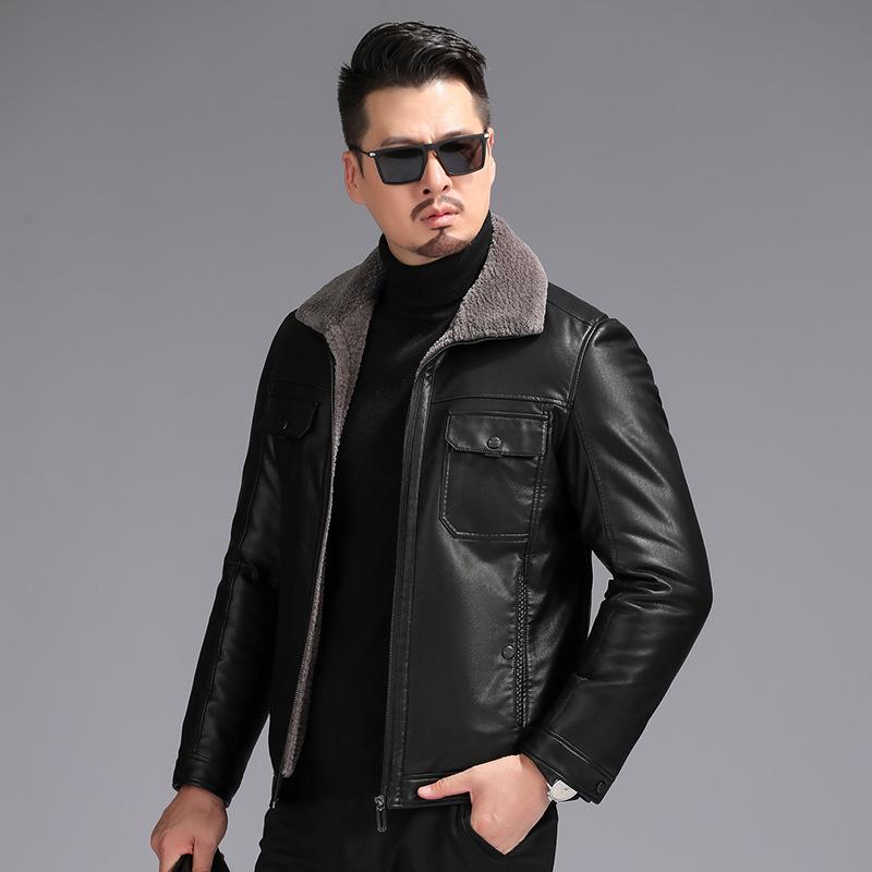 Куртка из натуральной кожи, мужская зимняя бархатная утепленная кожаная куртка для отца среднего и пожилого возраста, кожаная куртка с лацканами из овчины