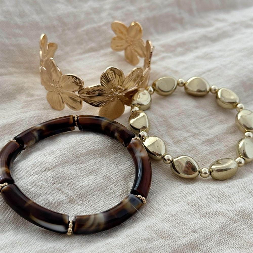 3Pcs/Set Gold Big Flower Bangle Set Bohemian Cuff Bracelets Set New Irregular Cuff Bracelet Jewelry