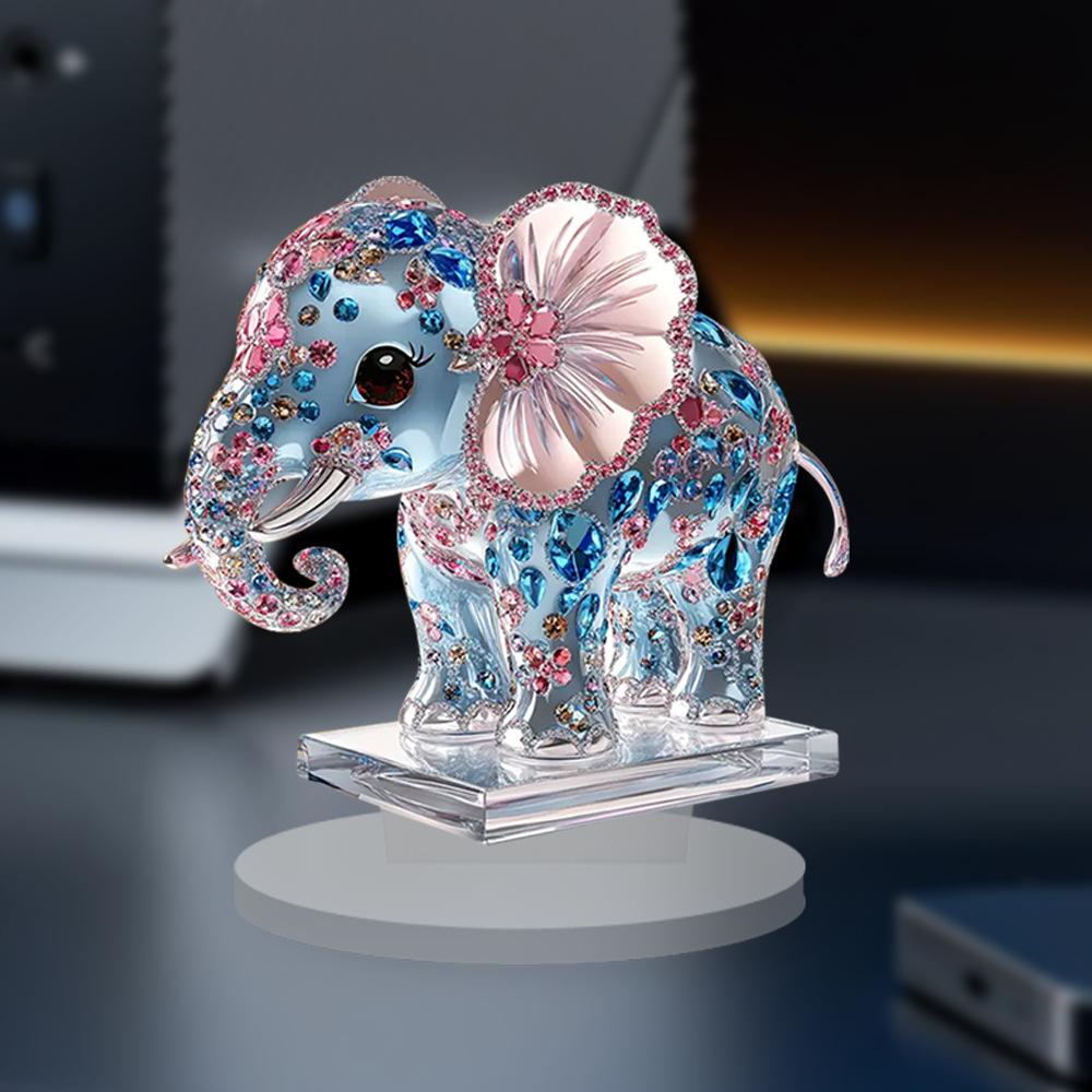 Cartoon Blue Pink Elephant 2D Acrylic Home Living Room Bedroom Tabletop Ornament Assembly Props Ornament