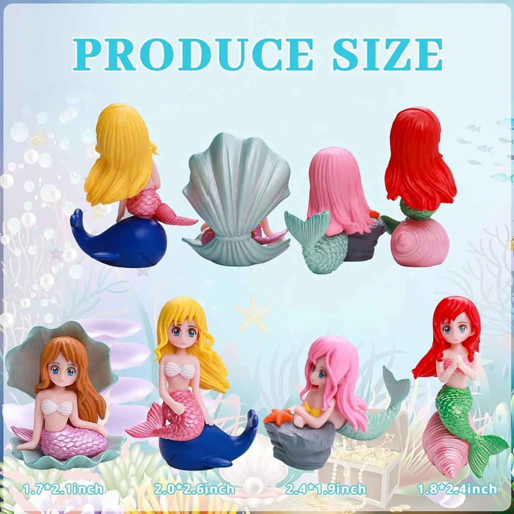 4 шт. Топпер для торта Русалка, Маленькие милые фигурки кукол русалок, Украшения для топперов для кексов на день рождения русалки