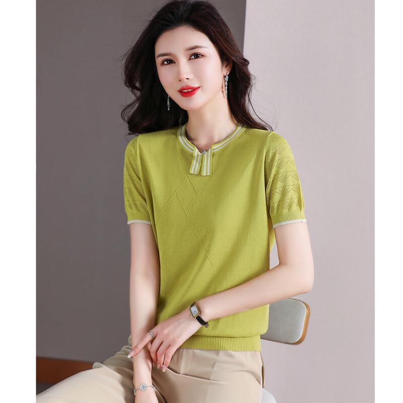 Женская летняя трикотажная футболка с коротким рукавом из ледяного шелка для женщин среднего возраста