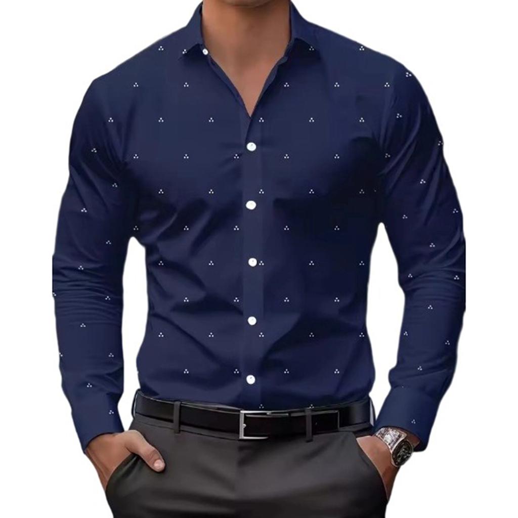 Мужская Тренд Мода Досуг Универсальная Рубашка с отложным воротником и длинными рукавами