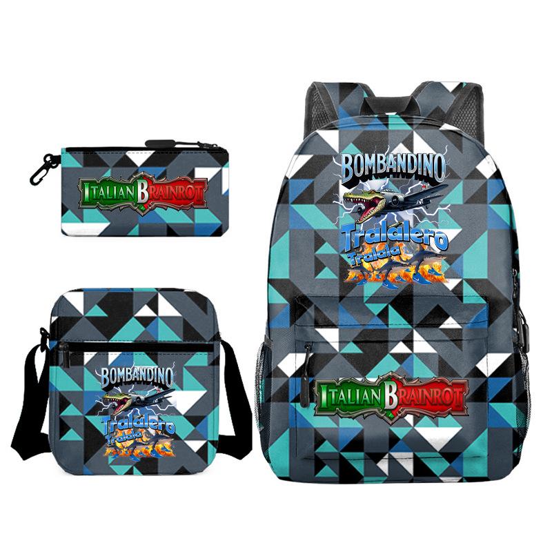 Tongtongsahur Cartoon Primary School Students Backpack Three-piece Set Abstract Foreign Shanhaijing Children's Schoolbag L