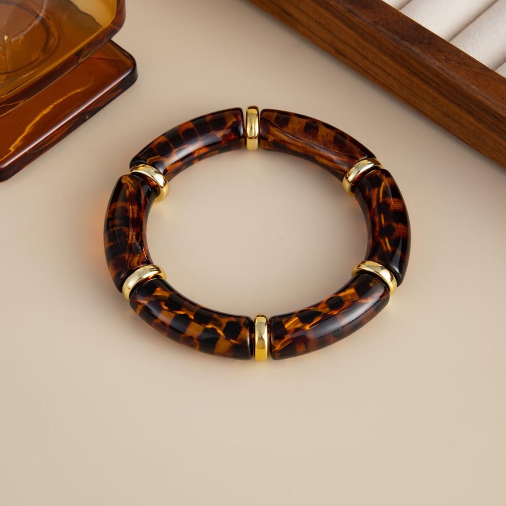 Splicing Bamboo Acrylic Bracelets Leopard Print Geometric Bracelets Curved Tube Bangle Lady Gifts