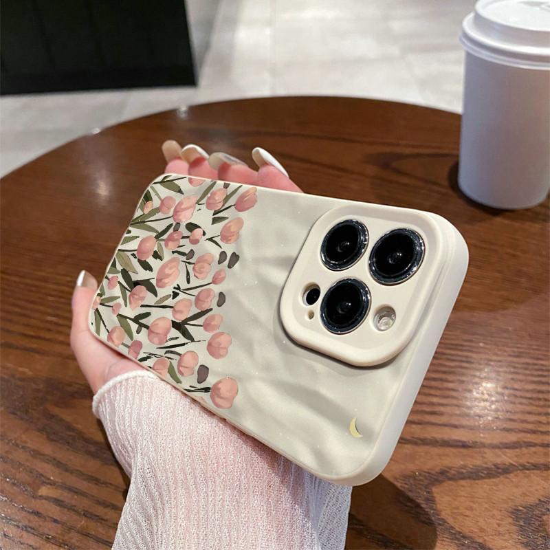 Морщины и неровности на поверхности мобильного телефона, защитный матовый чехол из ТПУ с цветочным принтом и тюльпанами, мягкий силиконовый чехол