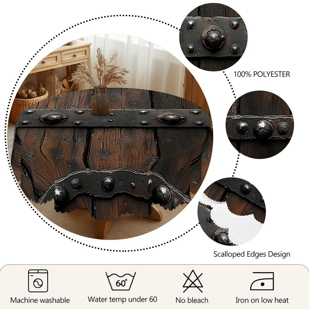 1 шт. Скатерть с принтом на тему деревянной доски, Дизайн с узором деревянной доски в стиле ретро-фермерского дома, Подходит для пикников в кемпинговом стиле, Праздничных вечеринок