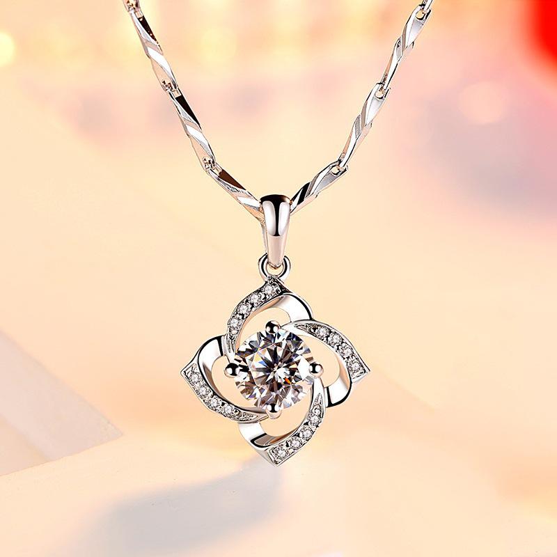 Вращающееся ожерелье с четырехлистным клевером: Подвеска в корейском стиле, посеребренная 925 пробы