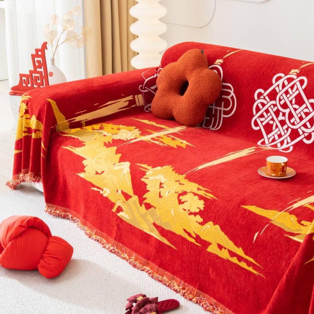 Китайский Новый год красный диванный чехол полотенце 2024 новый диван подушка ленивый цельный из четырех сезонов универсальный шенилл одеяло ковер