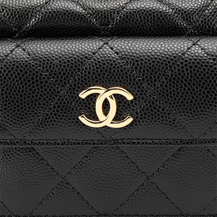 Chanel 23b Diamond Pattern Hula Hoop Gold Buckle Strapless Crescent Bag Handbag Grainy Lychee Leather And Caviar Leather Handbag Mini Female Black