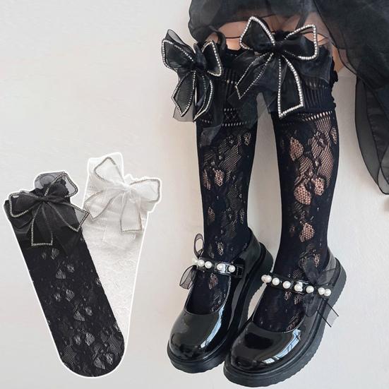 1 Pair Calf Socks Lace Hollow Breathable Japanese Style Bouncy Daily Wear Velvet Bow-knot Children's Socks Birthday Gift