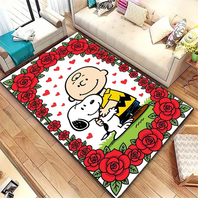 Cute Snoopy print decorative rug, perfect for home, bedroom, bedside, or office use, including swivel chairs.
