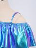 Girls Off Shoulder Metallic Dance Top Spaghetti Straps Ruffles Crop Top Stage Performance