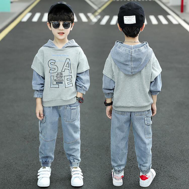 Костюм-двойка из денима и хлопка для мальчиков, осень