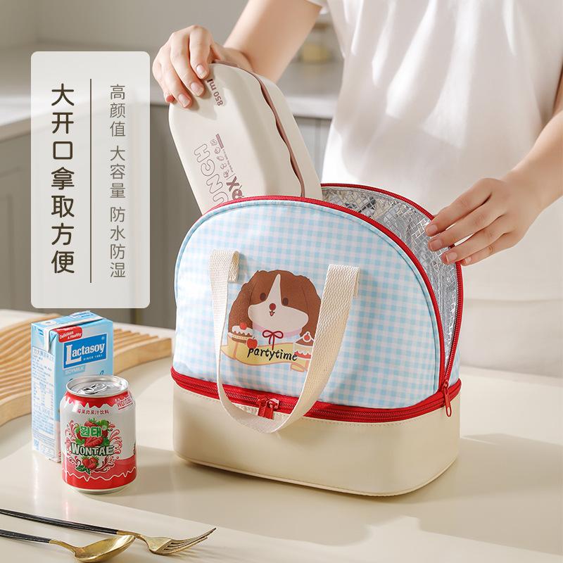 Beilin Cartoon Lunch Bag, Large Capacity, Portable, Double-Layer Lunch Box Bag, Insulated, for Students, Thickened Lunch Bag