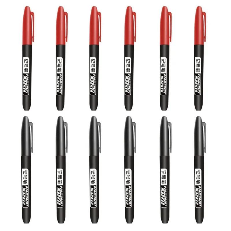 10-12PCs Permanent Marker Pen Fine/Thin & Crude/Twin Nib 1.5mm Waterproof Oil-Based Ink Black Blue Red School Office Supplies