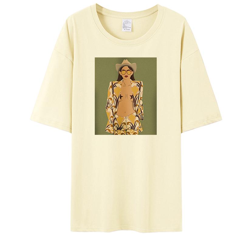 Женские футболки Hirsionsan High Street с графическим рисунком, летние мягкие футболки с круглым вырезом и короткими рукавами, 2023, повседневные свободные хлопковые базовые женские топы