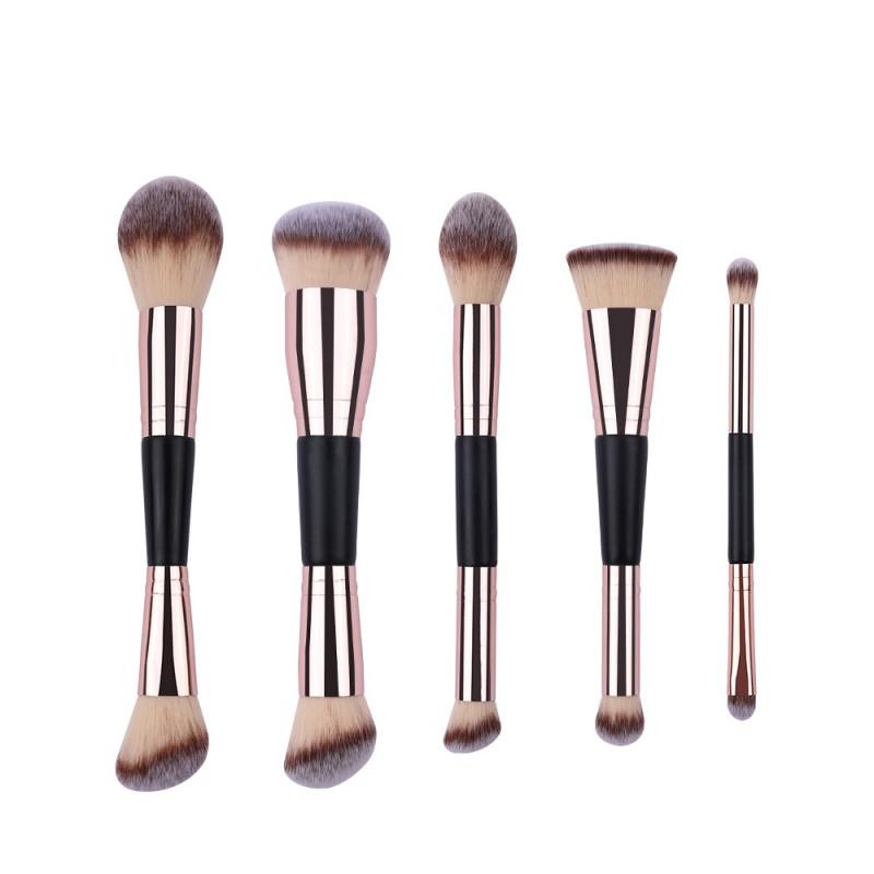 5-Piece Dual-Ended Travel Makeup Brush Set Face Contouring Powder Foundation Concealer Black Or Pink