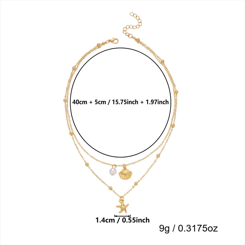 Minimalist Starfish Ball Chain Necklaces for Women Double Layer Metal Shell Sea Star Pendant Necklaces Holiday Party Jewelry