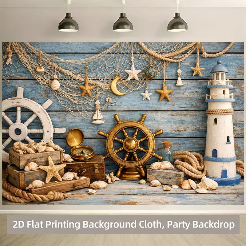 2D Nautical Beach Tapestry, Ocean Theme Party Background Cloth