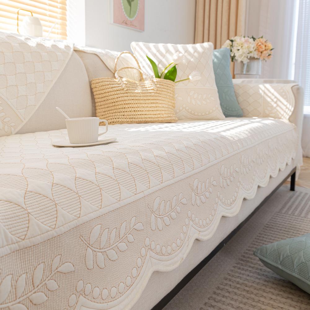 Embroidered Cotton Sofa Cushion Fabric Non-Slip Cushion Four Seasons Universal New Cotton Pastoral Leather Sofa Cover Cover Cloth