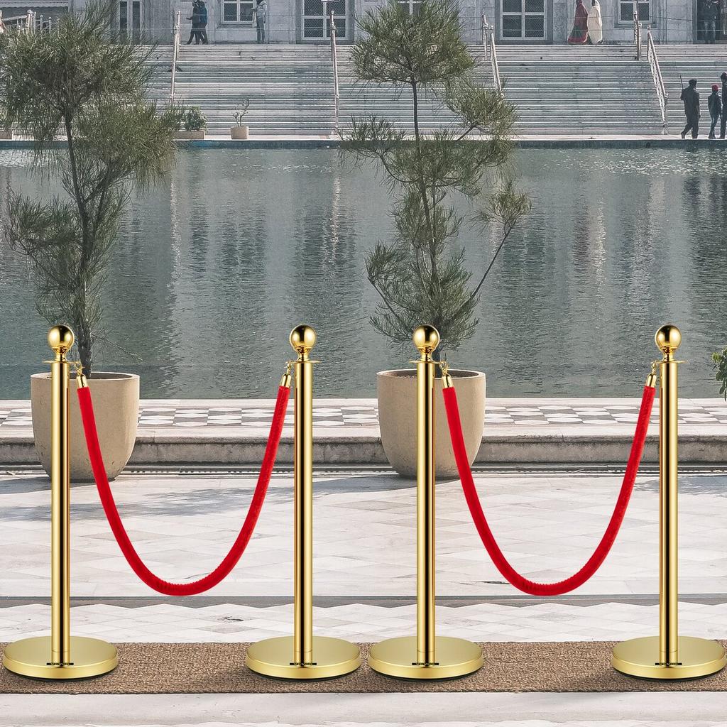 Velvet Ropes and Posts Gold Stanchion 5ft/1.5m Crowd Control Barriers 4PCS