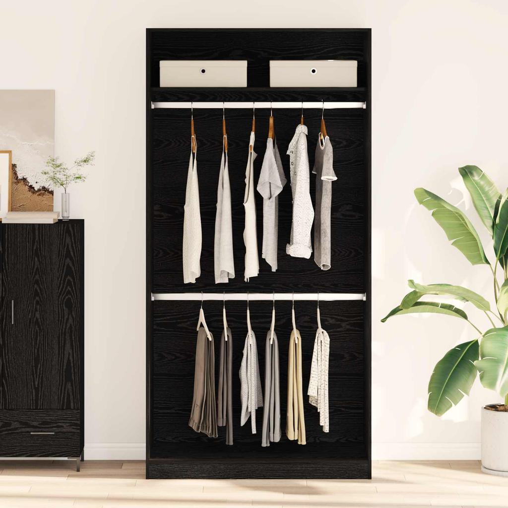Wardrobe with Shelf Black Oak Effect 100 x 50 x 200 cm
