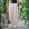 Johnature Women Spring Wide Leg Pants Solid Color Linen Elastic Waist Trouser Loose Patchwork Women Long Pants