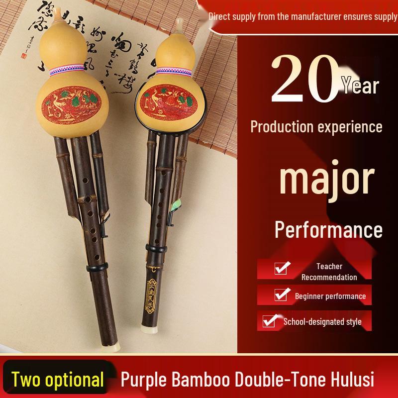 Purple Bamboo Double-Tone Hulusi C/B Flat Ethnic Instrument for Students and Beginners