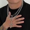 SHIXIN 3Pcs/Set Punk Style Star Jesus Cross Pendant Necklace for Men Hip Hop Stackable Multi Layer Thick Chain Choker Necklace