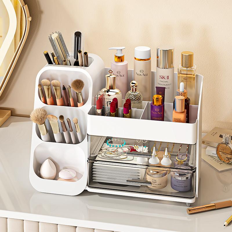 Makeup Organizer Cosmetic Storage Box With Drawer Lipstick Brush Makeup Brush Skincare Desktop Dormitory Student Dorm Room Table