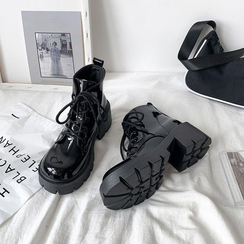 Обувь Ботильоны на платформе Ботинки на шнуровке Короткие армейские туфли для женщин Черные женские ботильоны со шнурками в стиле панк Массивные байкерские ботинки Распродажа
