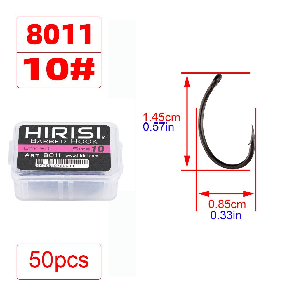 Hirisi 50/100 шт. Крючки для карповой ловли с покрытием PTFE Стальные крючки с бородкой В коробке 8011 Рыболовные аксессуары