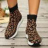 Модные вязаные носки с леопардовым принтом, кроссовки для женщин, дышащие, повседневные, спортивные, для бега, женские модные слипоны с высоким верхом