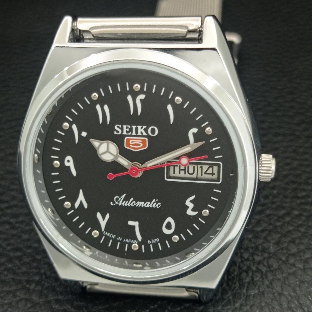 VINTAGE REFURBISHED SEIKO 5 AUTOMATIC 6309A JAPAN MENS BLACK WATCH a442571-1