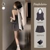 French Sexy Two Piece Set Women Vest Bowknot V Neck Crop Tank Tops Button Mini Skirts Pockets Chic Elegant Spring Summer Suits