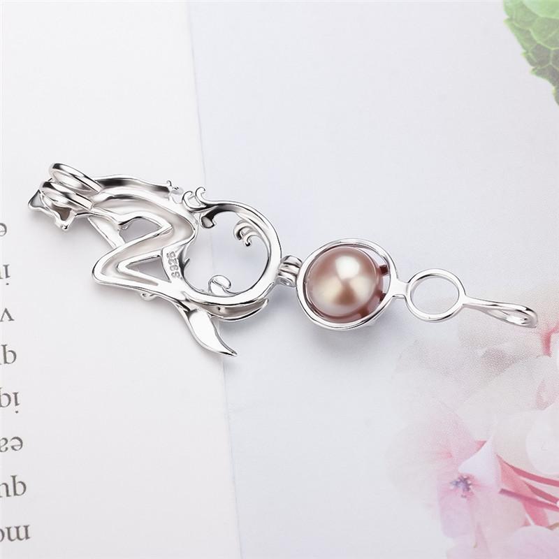 Cluci 925 Sterling Silver Singing Mermaid Shaped Charms Pendant Women Fairy Tale Silver 925 Pearl Cage Locket Jewelry Sc048sb
