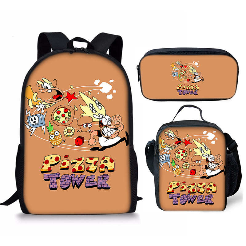 Trendy Popular Novelty pizza tower 3D Print 3pcs/Set Student School Bags Laptop Daypack Backpack Crossbody Lunch bag Pencil Case
