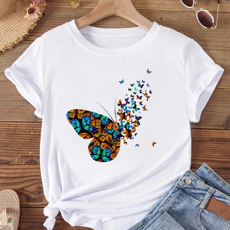 (Азиатский размер) Женская модная футболка с круглым вырезом, акварелью и сладким цветком, одежда, футболка с принтом, женские футболки с короткими рукавами и графикой