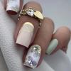Новые длинные квадратные накладные ногти французский мятный камелия накладные ногти Аврора радужные чернила земля кончики ногтей женщины девушки