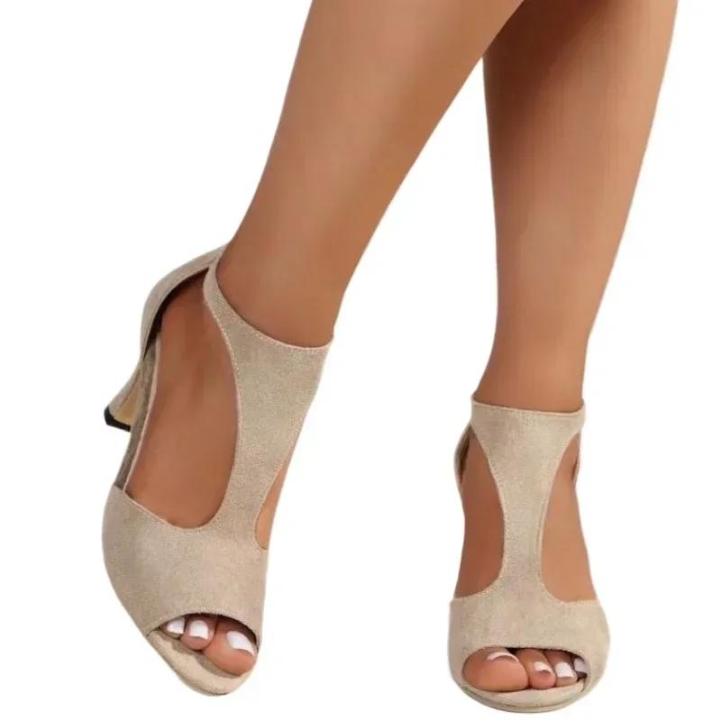 2024 Summer Hot Selling Women's Shoes High Quality Solid Color Women's Fashion Open Toe One-Buckle Women's Sandals High Heels