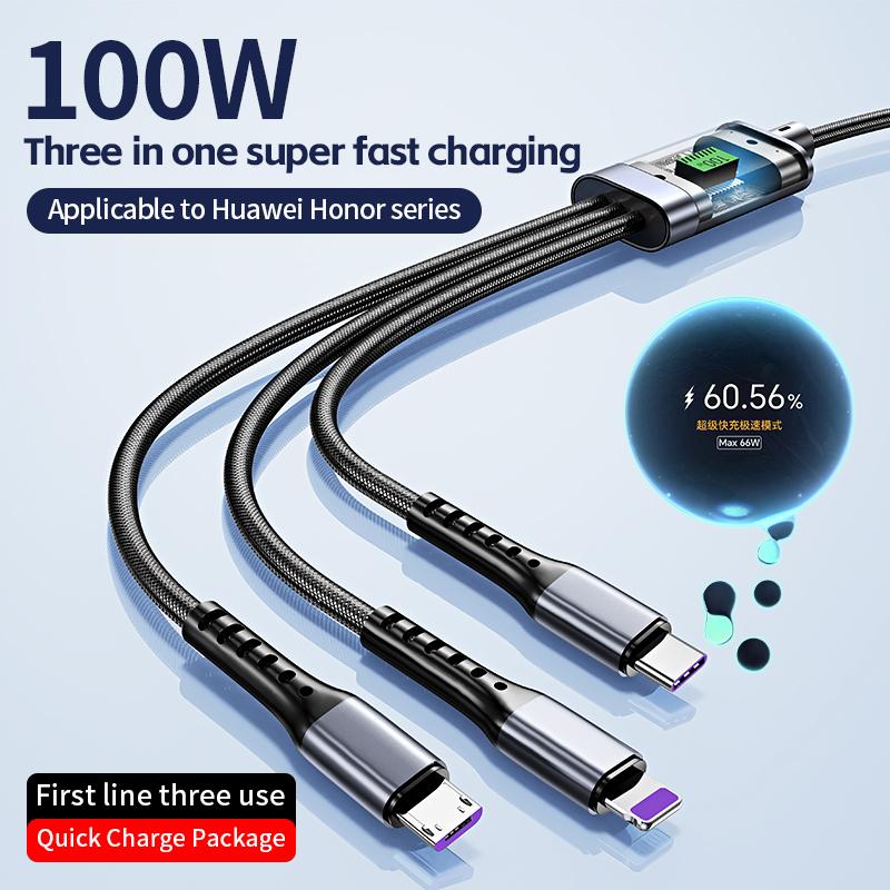 3 в 1 100 Вт прозрачный кабель для быстрой зарядки Type C Usb Micro для iPhone Samsung Huawei Xiaomi Pilot Lamp Charger Usb C