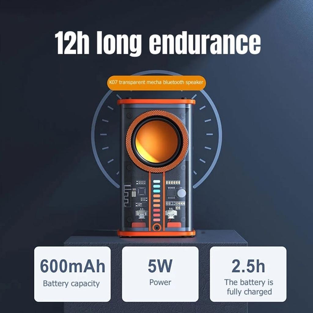 K07/K08/V8 Transparent Mecha Wireless Bluetooth Speaker Sound Light Rhythm Subwoofer TWS Stereo Music Center Hands-free Call