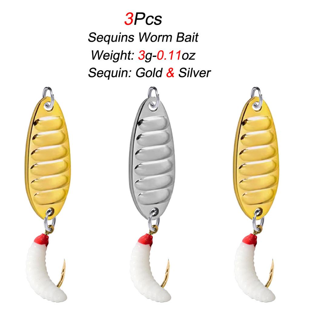 3Pcs Sequins Worm Bait Fly Fishing Accessories Bionics Bait With Rotating Sequins Fishing Goods Artificial Bait