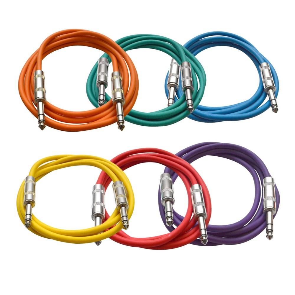 Seismic Audio SATRX-6BGORYP 6-Pack Multi-Color 6-Foot 1/4 Inch TRS to 1/4 Inch TRS Patch Cables