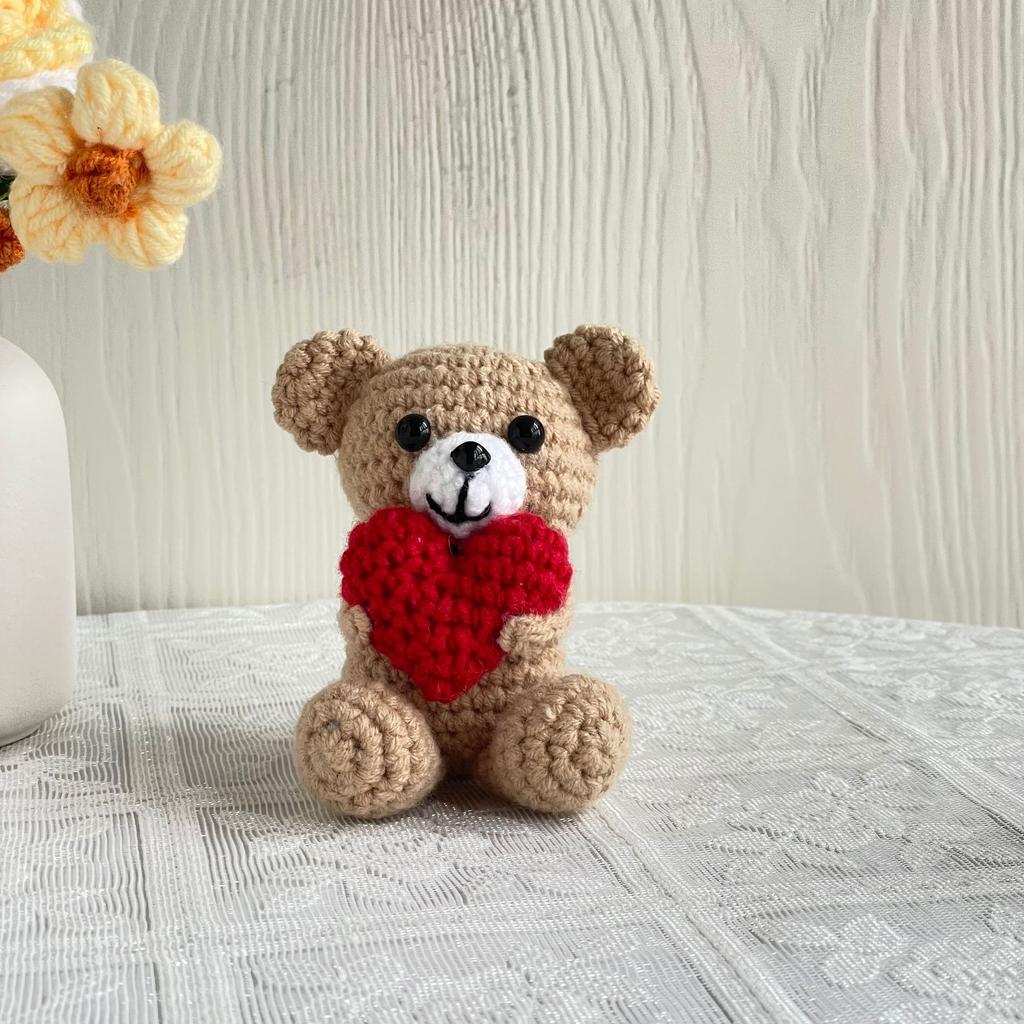 New Handmade Knitted Positive Energy Bear Doll With Card Home Room Decoration Funny Crochet Heart Bear Ornament Christmas Gifts